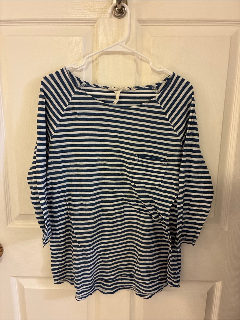 Striped Navy and White Long-Sleeve Pocket Tee
